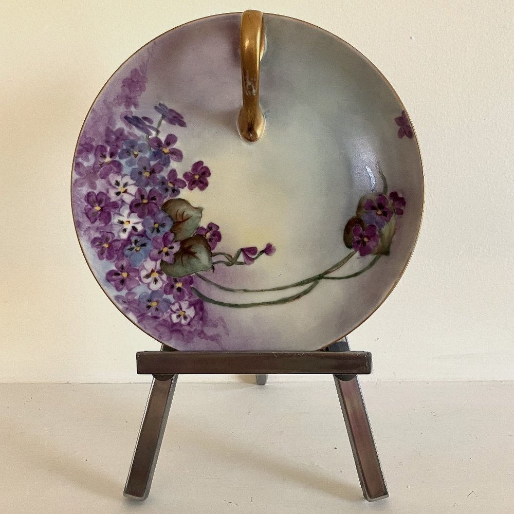 Vintage Violets Lemon Plate Server with Gold Painted Handle - MZ Austria China